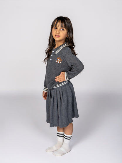 طقم رمادي بنات - صوف