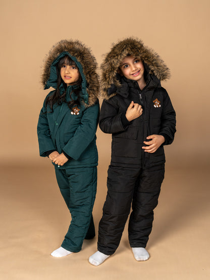 بدلة سكي أسود أفرول بيبي شتوي - قطن