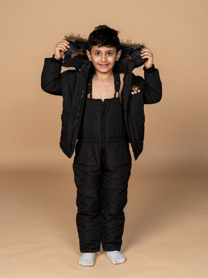 بدلة سكي أسود أفرول بيبي شتوي - قطن